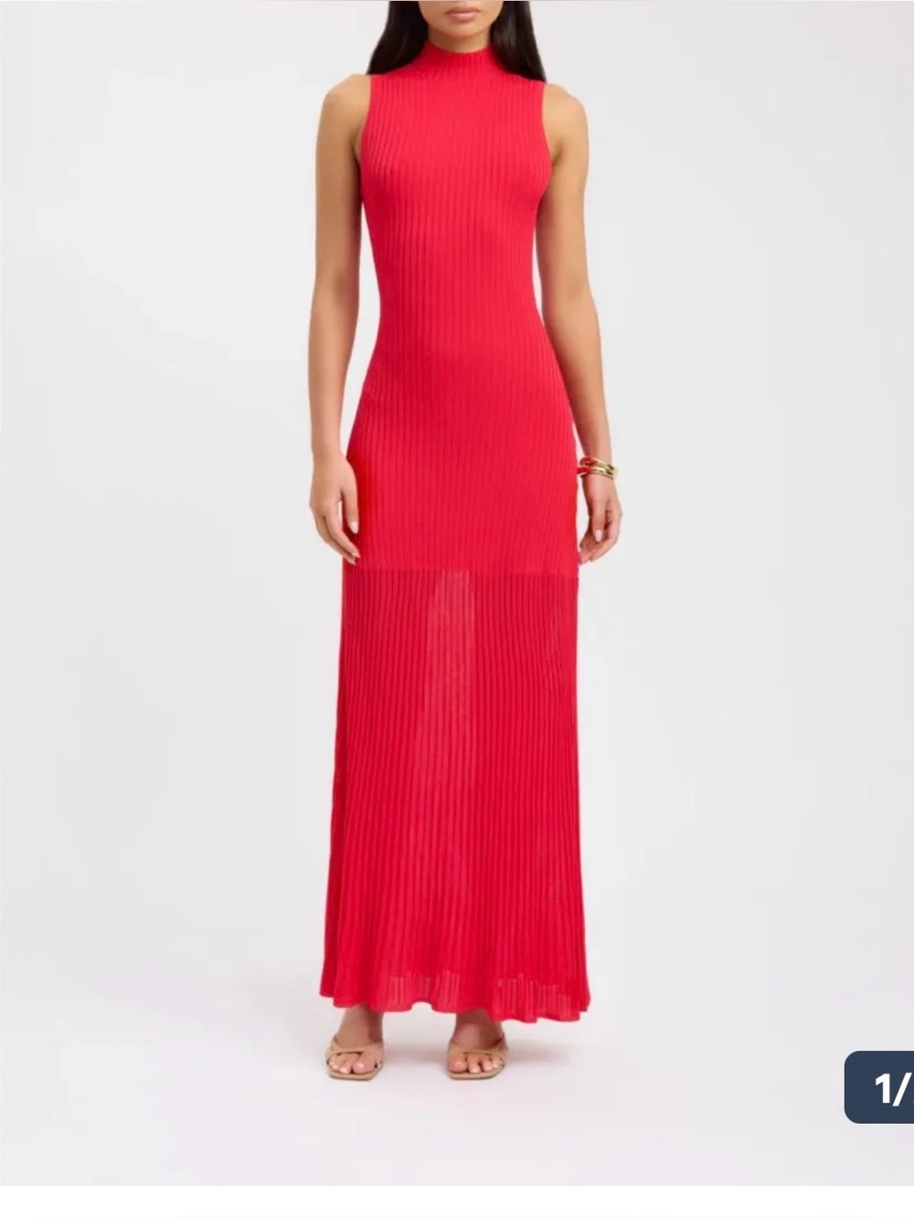 Kookai Sleeveless Ribbed Maxi Dress in Red